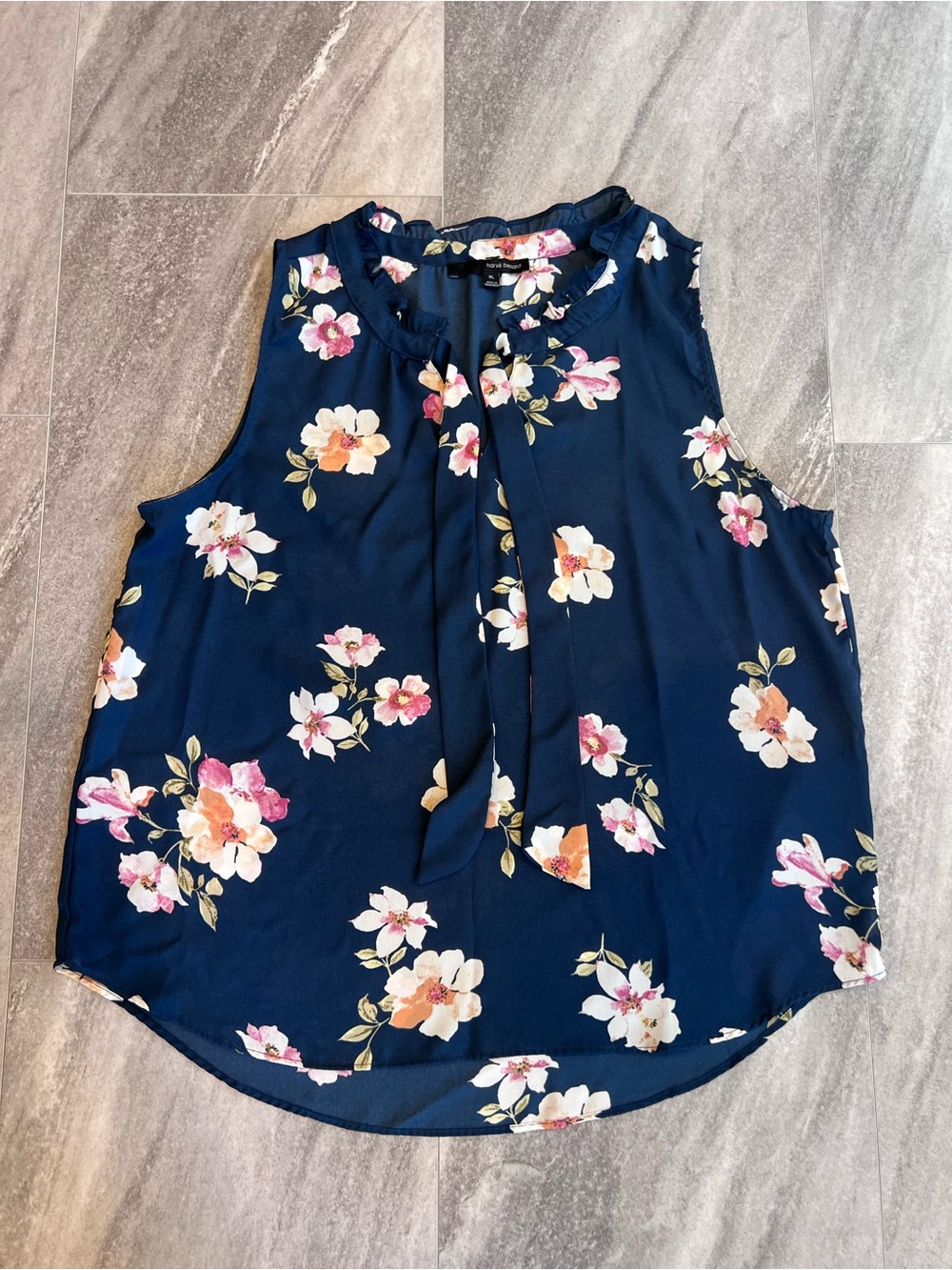 Harve Benard Sleeveless Blouse Top Blue Floral Tie Front Size X-Large